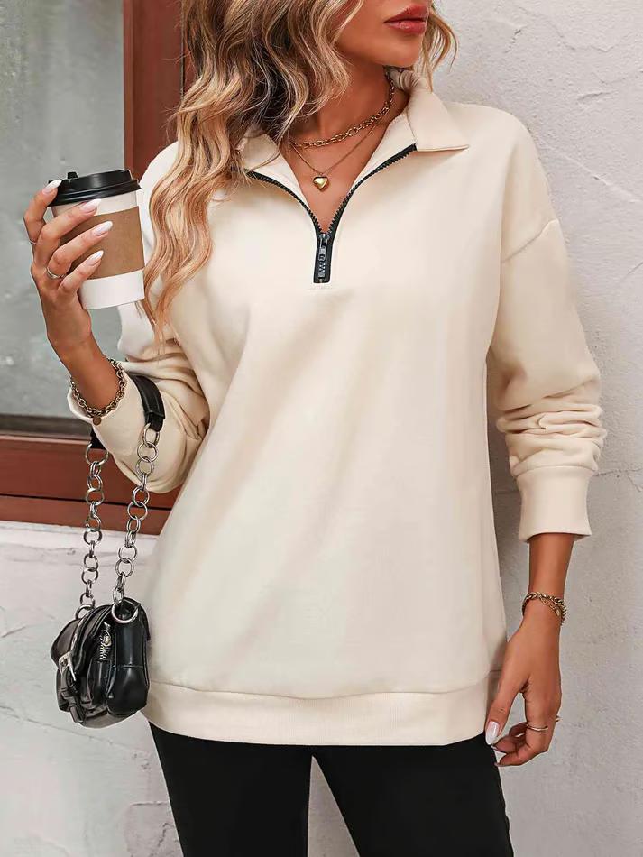 Women's Zip-Up Dropped Shoulder Sweatshirt