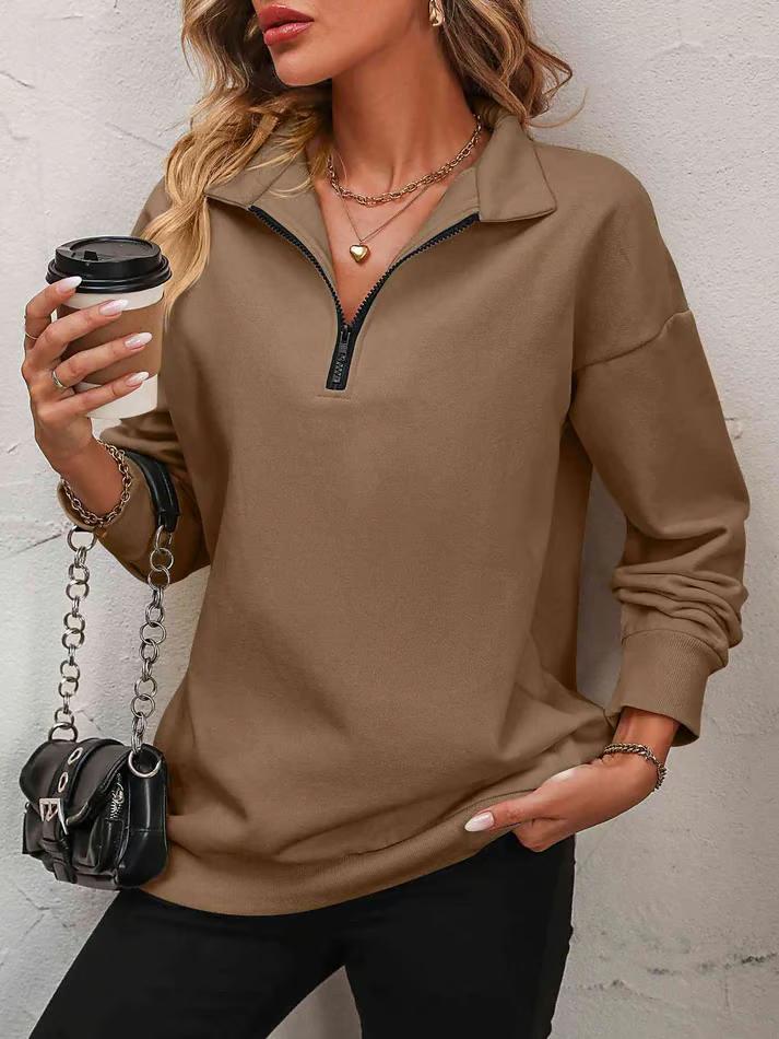 Women's Zip-Up Dropped Shoulder Sweatshirt