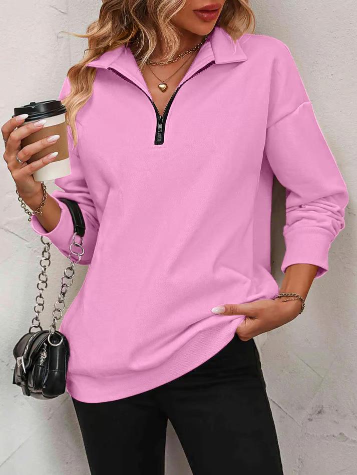 Women's Zip-Up Dropped Shoulder Sweatshirt