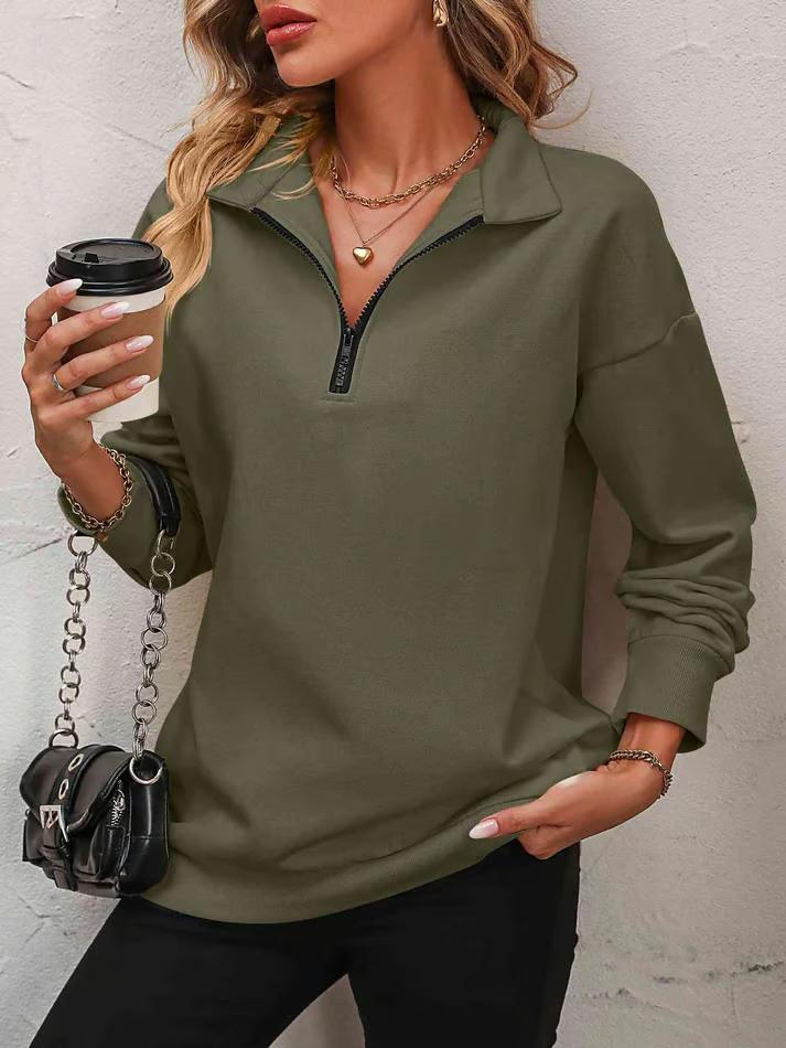 Women's Zip-Up Dropped Shoulder Sweatshirt